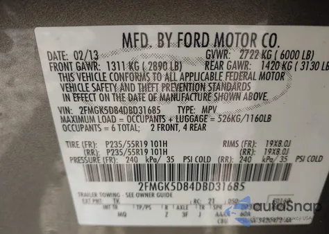 2013 Ford Flex Limited z USA, uszkodzony, nr VIN 2FMGK5D84DBD31685